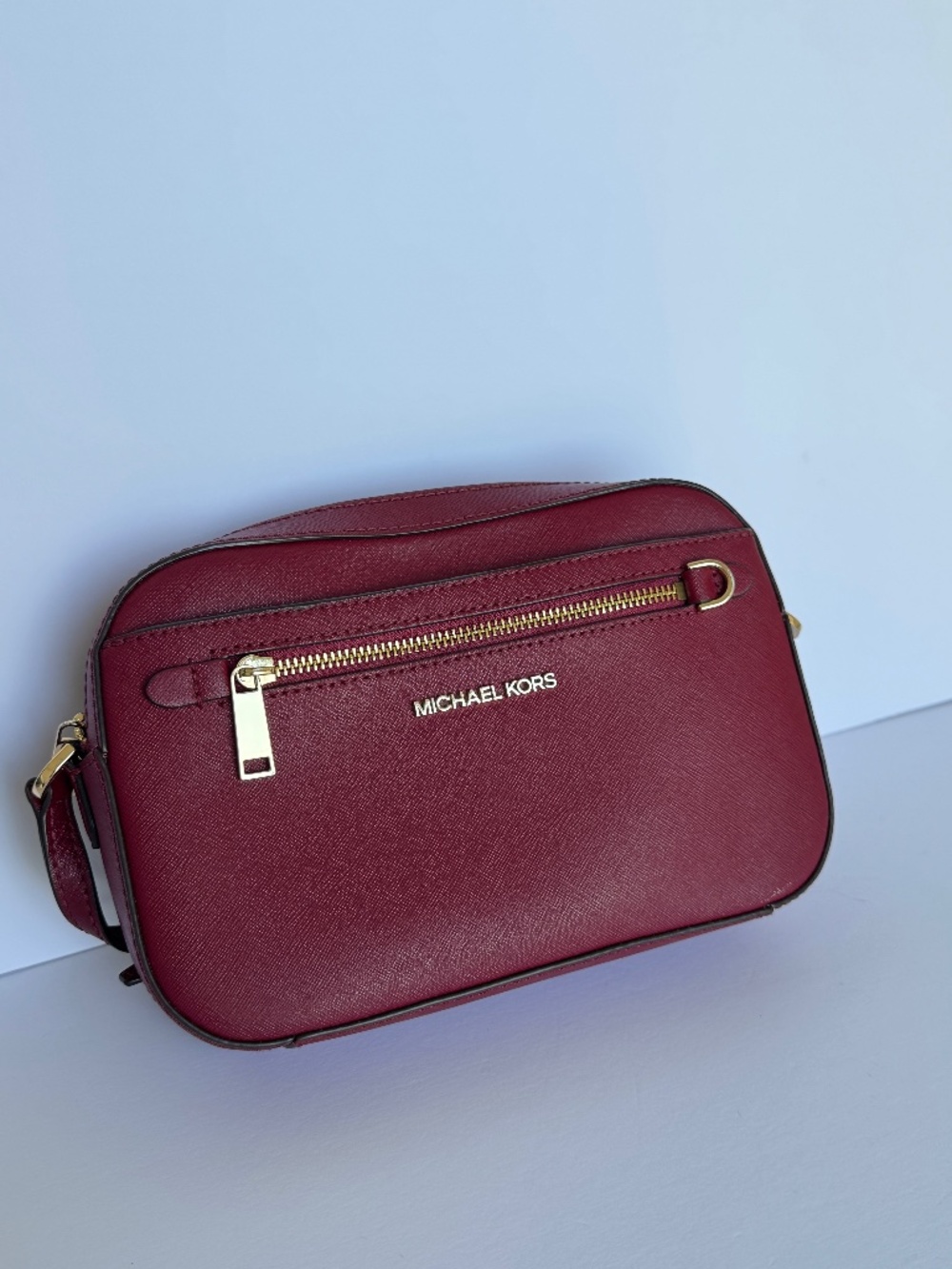 Michael Kors Merlot Wine Saffiano Leather Crossbody Bag Adjustable Strap